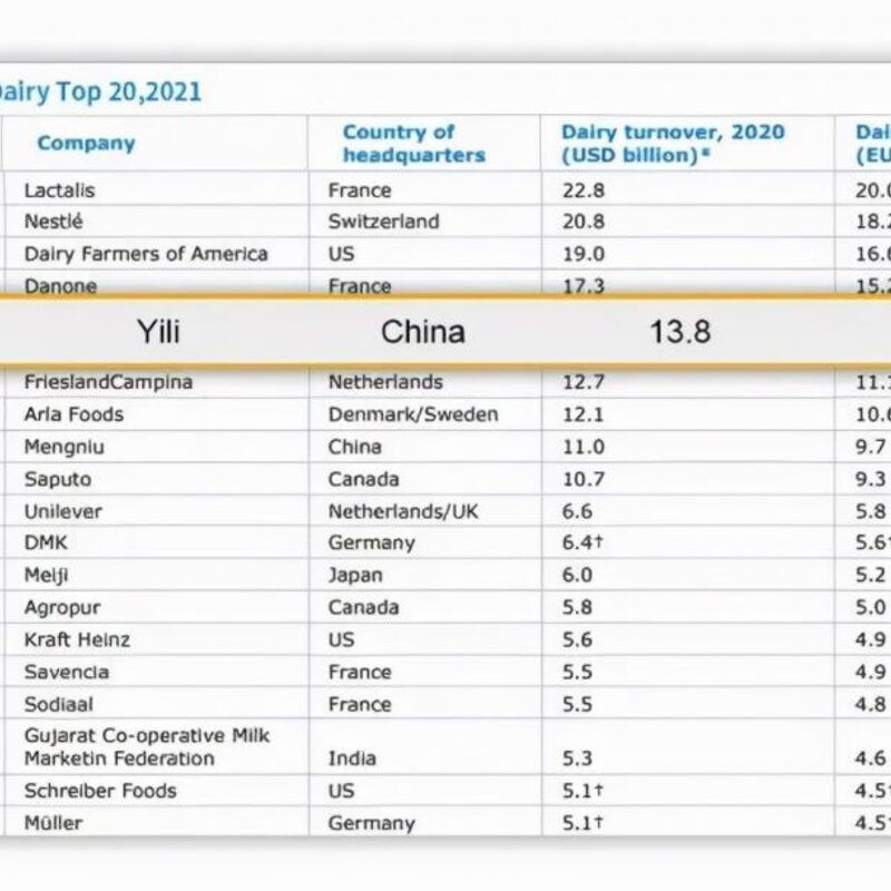雀巢牛奶和伊利哪个好（2021全球乳业20强出炉）(1)